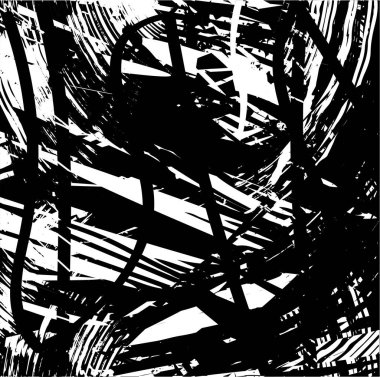 Siyah beyaz desenli, noktalı, lekeli, çizik ve çizikli sıkıntılı bir arkaplan. Soyut vektör illüstrasyonu.