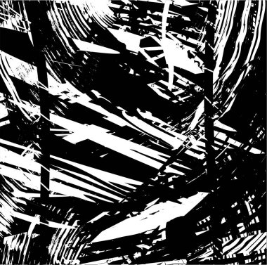 Siyah beyaz desenli, noktalı, lekeli, çizik ve çizikli sıkıntılı bir arkaplan. Soyut vektör illüstrasyonu.