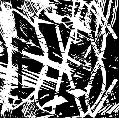 Siyah beyaz desenli, noktalı, lekeli, çizik ve çizikli sıkıntılı bir arkaplan. Soyut vektör illüstrasyonu.