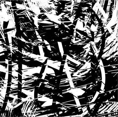 Siyah beyaz desenli, noktalı, lekeli, çizik ve çizikli sıkıntılı bir arkaplan. Soyut vektör illüstrasyonu.