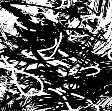 Siyah beyaz desenli, noktalı, lekeli, çizik ve çizikli sıkıntılı bir arkaplan. Soyut vektör illüstrasyonu.