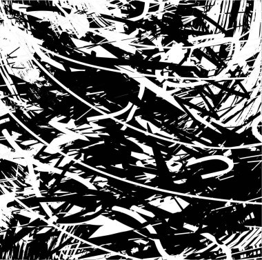 Siyah beyaz desenli, noktalı, lekeli, çizik ve çizikli sıkıntılı bir arkaplan. Soyut vektör illüstrasyonu.