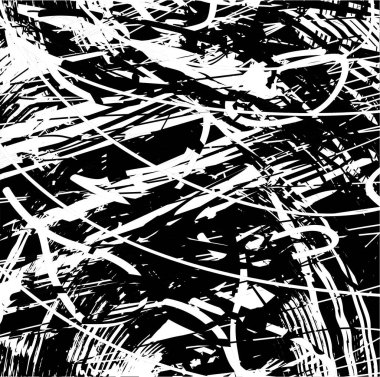 Siyah beyaz desenli, noktalı, lekeli, çizik ve çizikli sıkıntılı bir arkaplan. Soyut vektör illüstrasyonu.