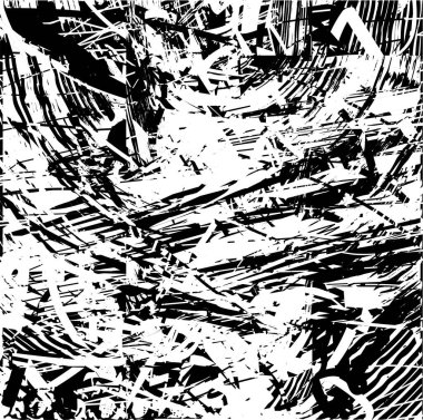 Siyah beyaz desenli, noktalı, lekeli, çizik ve çizikli sıkıntılı bir arkaplan. Soyut vektör illüstrasyonu.