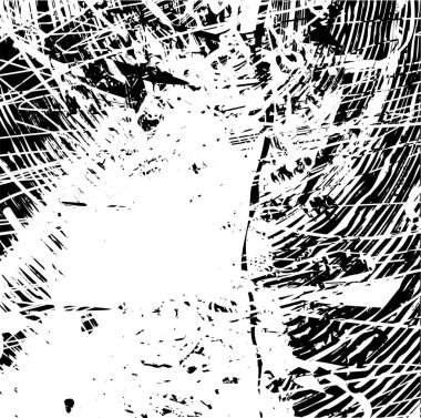 Siyah beyaz desenli, noktalı, lekeli, çizik ve çizikli sıkıntılı bir arkaplan. Soyut vektör illüstrasyonu.