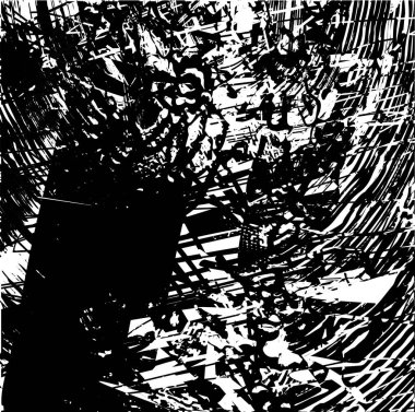 Siyah beyaz desenli, noktalı, lekeli, çizik ve çizikli sıkıntılı bir arkaplan. Soyut vektör illüstrasyonu.