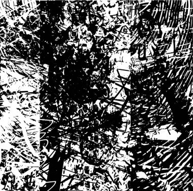 Siyah beyaz desenli, noktalı, lekeli, çizik ve çizikli sıkıntılı bir arkaplan. Soyut vektör illüstrasyonu.