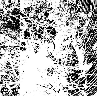 Siyah beyaz desenli, noktalı, lekeli, çizik ve çizikli sıkıntılı bir arkaplan. Soyut vektör illüstrasyonu.