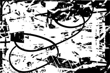 Siyah beyaz desenli, noktalı, lekeli, çizik ve çizikli sıkıntılı bir arkaplan. Soyut vektör illüstrasyonu.