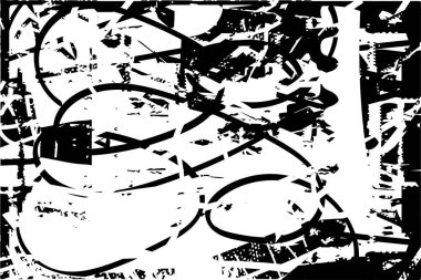 Siyah beyaz desenli, noktalı, lekeli, çizik ve çizikli sıkıntılı bir arkaplan. Soyut vektör illüstrasyonu.