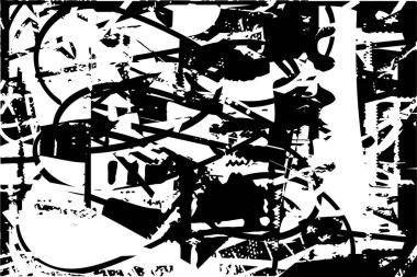 Siyah beyaz desenli, noktalı, lekeli, çizik ve çizikli sıkıntılı bir arkaplan. Soyut vektör illüstrasyonu.