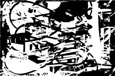 Siyah beyaz desenli, noktalı, lekeli, çizik ve çizikli sıkıntılı bir arkaplan. Soyut vektör illüstrasyonu.