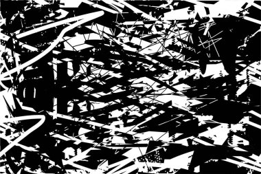 Siyah beyaz desenli, noktalı, lekeli, çizik ve çizikli sıkıntılı bir arkaplan. Soyut vektör illüstrasyonu.