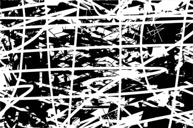 Siyah beyaz desenli, noktalı, lekeli, çizik ve çizikli sıkıntılı bir arkaplan. Soyut vektör illüstrasyonu.