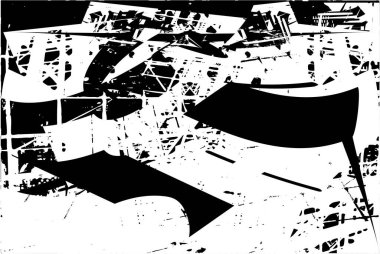 Siyah beyaz desenli, noktalı, lekeli, çizik ve çizikli sıkıntılı bir arkaplan. Soyut vektör illüstrasyonu.