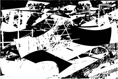 Siyah beyaz desenli, noktalı, lekeli, çizik ve çizikli sıkıntılı bir arkaplan. Soyut vektör illüstrasyonu.