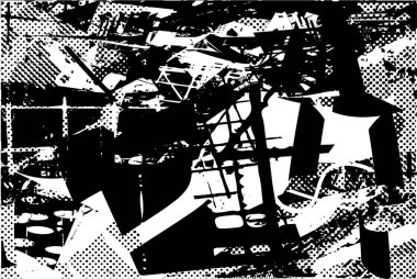 Siyah beyaz desenli, noktalı, lekeli, çizik ve çizikli sıkıntılı bir arkaplan. Soyut vektör illüstrasyonu.