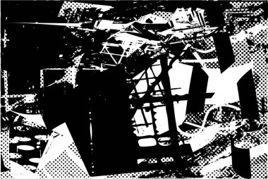 Siyah beyaz desenli, noktalı, lekeli, çizik ve çizikli sıkıntılı bir arkaplan. Soyut vektör illüstrasyonu.