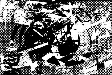 Siyah beyaz desenli, noktalı, lekeli, çizik ve çizikli sıkıntılı bir arkaplan. Soyut vektör illüstrasyonu.