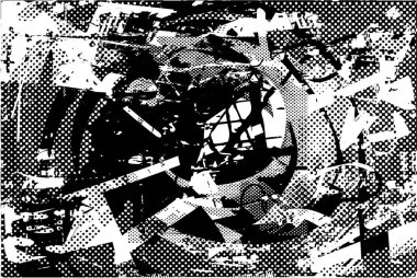 Siyah beyaz desenli, noktalı, lekeli, çizik ve çizikli sıkıntılı bir arkaplan. Soyut vektör illüstrasyonu.