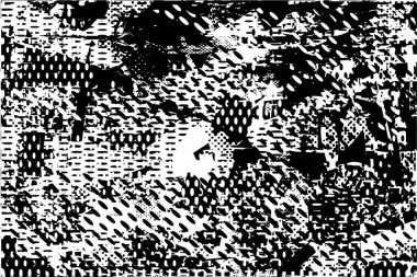 Siyah beyaz desenli, noktalı, lekeli, çizik ve çizikli sıkıntılı bir arkaplan. Soyut vektör illüstrasyonu.