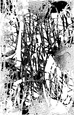 Siyah beyaz desenli, noktalı, lekeli, çizik ve çizikli sıkıntılı bir arkaplan. Soyut vektör illüstrasyonu.