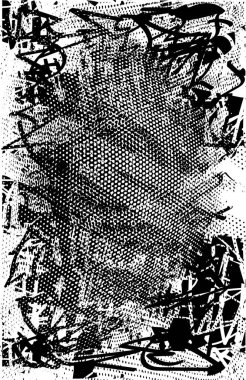 Siyah beyaz desenli, noktalı, lekeli, çizik ve çizikli sıkıntılı bir arkaplan. Soyut vektör illüstrasyonu.