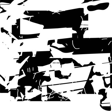 Siyah beyaz desenli, noktalı, lekeli, çizik ve çizikli sıkıntılı bir arkaplan. Soyut vektör illüstrasyonu.