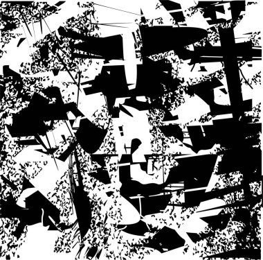 Siyah beyaz desenli, noktalı, lekeli, çizik ve çizikli sıkıntılı bir arkaplan. Soyut vektör illüstrasyonu.