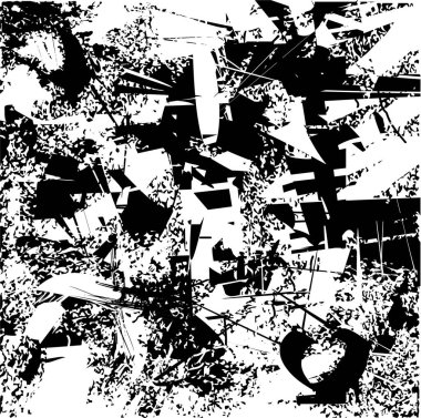 Siyah beyaz desenli, noktalı, lekeli, çizik ve çizikli sıkıntılı bir arkaplan. Soyut vektör illüstrasyonu.