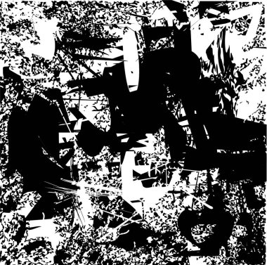 Siyah beyaz desenli, noktalı, lekeli, çizik ve çizikli sıkıntılı bir arkaplan. Soyut vektör illüstrasyonu.