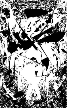 Siyah beyaz desenli, noktalı, lekeli, çizik ve çizikli sıkıntılı bir arkaplan. Soyut vektör illüstrasyonu.