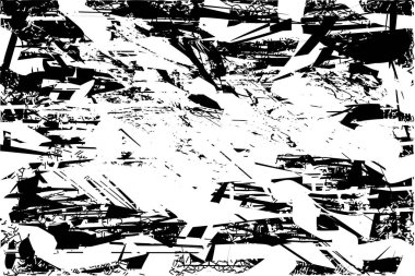 Siyah beyaz desenli, noktalı, lekeli, çizik ve çizikli sıkıntılı bir arkaplan. Soyut vektör illüstrasyonu.