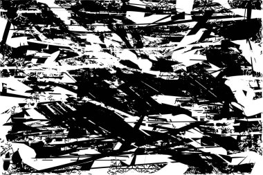 Siyah beyaz desenli, noktalı, lekeli, çizik ve çizikli sıkıntılı bir arkaplan. Soyut vektör illüstrasyonu.