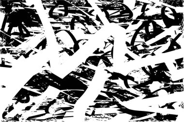 Siyah beyaz desenli, noktalı, lekeli, çizik ve çizikli sıkıntılı bir arkaplan. Soyut vektör illüstrasyonu.