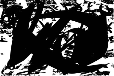 Siyah beyaz desenli, noktalı, lekeli, çizik ve çizikli sıkıntılı bir arkaplan. Soyut vektör illüstrasyonu.