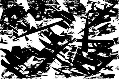 Siyah beyaz desenli, noktalı, lekeli, çizik ve çizikli sıkıntılı bir arkaplan. Soyut vektör illüstrasyonu.