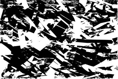 Siyah beyaz desenli, noktalı, lekeli, çizik ve çizikli sıkıntılı bir arkaplan. Soyut vektör illüstrasyonu.