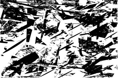 Siyah beyaz desenli, noktalı, lekeli, çizik ve çizikli sıkıntılı bir arkaplan. Soyut vektör illüstrasyonu.