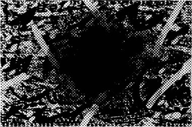 Siyah beyaz desenli, noktalı, lekeli, çizik ve çizikli sıkıntılı bir arkaplan. Soyut vektör illüstrasyonu.