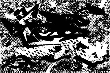 Siyah beyaz desenli, noktalı, lekeli, çizik ve çizikli sıkıntılı bir arkaplan. Soyut vektör illüstrasyonu.