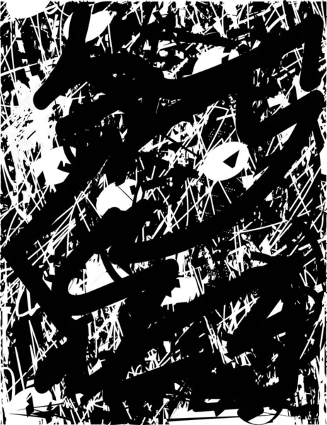 Siyah beyaz desenli, noktalı, lekeli, çizik ve çizikli sıkıntılı bir arkaplan. Soyut vektör illüstrasyonu.