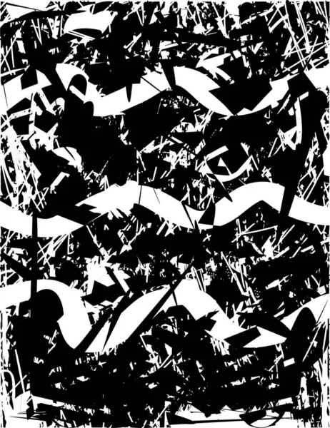Siyah beyaz desenli, noktalı, lekeli, çizik ve çizikli sıkıntılı bir arkaplan. Soyut vektör illüstrasyonu.