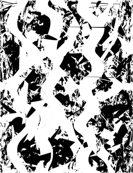Siyah beyaz desenli, noktalı, lekeli, çizik ve çizikli sıkıntılı bir arkaplan. Soyut vektör illüstrasyonu.