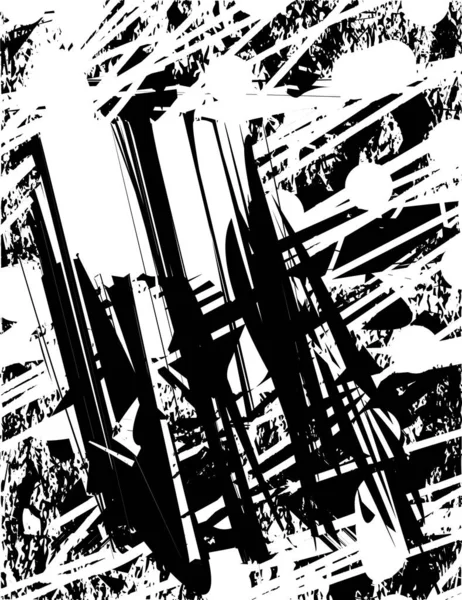 Siyah beyaz desenli, noktalı, lekeli, çizik ve çizikli sıkıntılı bir arkaplan. Soyut vektör illüstrasyonu.