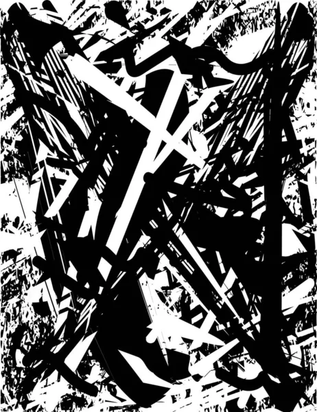 Siyah beyaz desenli, noktalı, lekeli, çizik ve çizikli sıkıntılı bir arkaplan. Soyut vektör illüstrasyonu.