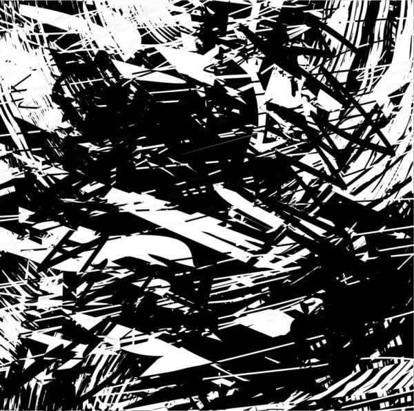 Siyah beyaz desenli, noktalı, lekeli, çizik ve çizikli sıkıntılı bir arkaplan. Soyut vektör illüstrasyonu.