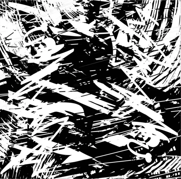 Siyah beyaz desenli, noktalı, lekeli, çizik ve çizikli sıkıntılı bir arkaplan. Soyut vektör illüstrasyonu.