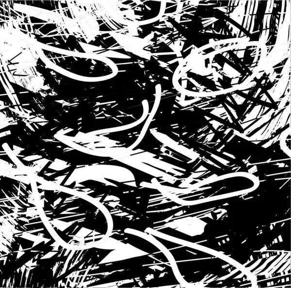 Siyah beyaz desenli, noktalı, lekeli, çizik ve çizikli sıkıntılı bir arkaplan. Soyut vektör illüstrasyonu.