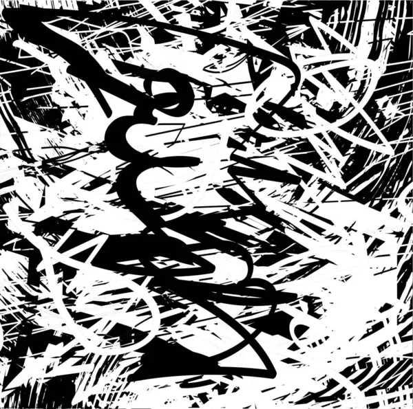 Siyah beyaz desenli, noktalı, lekeli, çizik ve çizikli sıkıntılı bir arkaplan. Soyut vektör illüstrasyonu.